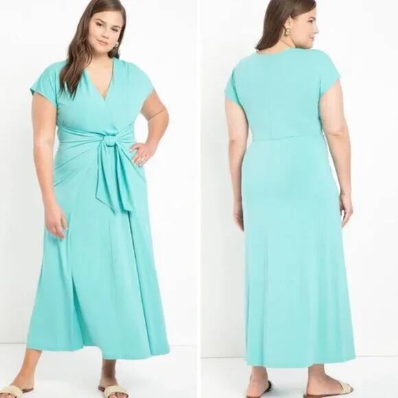 NEW Eloquii teal wrap front midi dress, women's plus size 18 - Picture 3 of 16